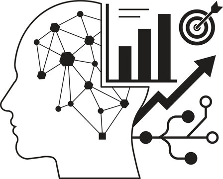 Conceptual illustration of human brain processing data analytics and business strategy with network connection and growth
