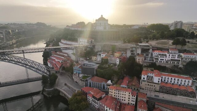 nascer do sol ponte d luis porto vista drone gaia