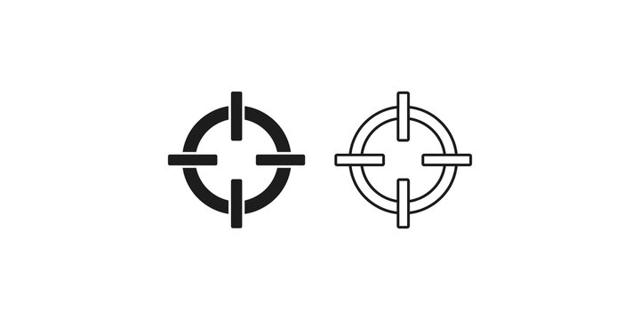 Crosshair targeting icon set with solid and outlined variations for gaming.