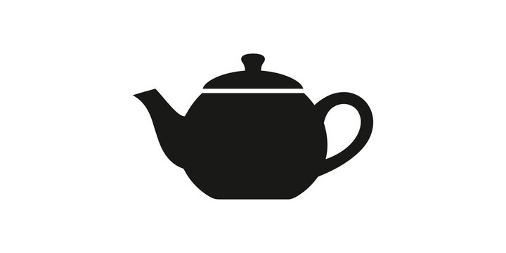 Black teapot silhouette icon for kitchenware design and beverage service branding materials.
