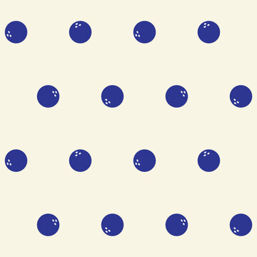 Blue bowling balls seamless pattern on beige background, sport game vector polka dot style repeating texture design