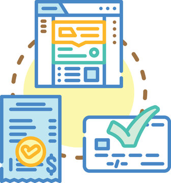 Friendly credit contract concept illustrating a person securing a loan, managing financial obligations, and processing documents within a beneficial credit agreement