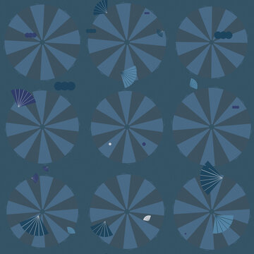 Seamless muted cyan chinoiserie fan print on starburst background
