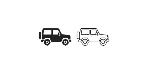 Offroad vehicle icons including solid and outline style for transportation and adventure themes. © Shan masih