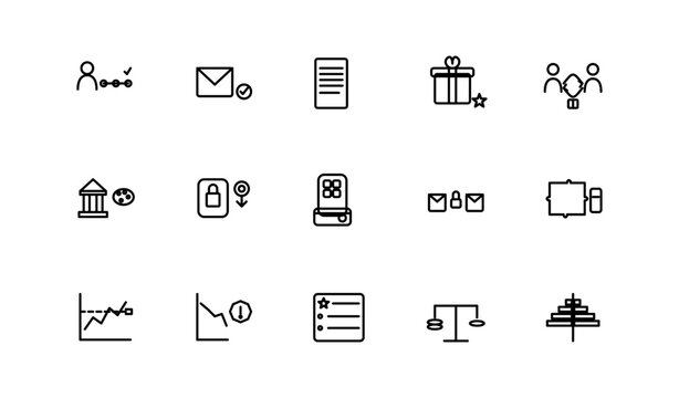 Fintech Onboarding Trading Embedded Icons Set, Signup Escrow Order, Editable Stroke