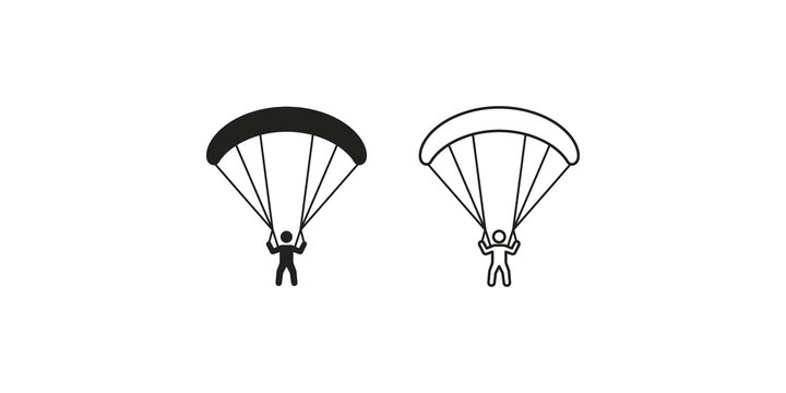 Paragliding extreme sports icons featuring solid and outline silhouettes designed for adventure travel and outdoor activity graphics.