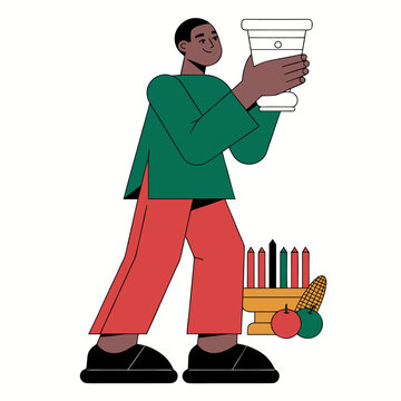 Man holding unity cup during Kwanzaa celebration, cultural tradition and community concept in flat vector style