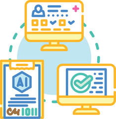 Fototapeta premium Digital documentation process linking legal papers, data storage, and important alerts, emphasizing secure and compliant management of electronic records for business operations and regulatory needs