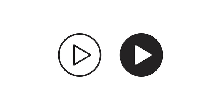 Video play button icon in outline and solid styles for multimedia interface.