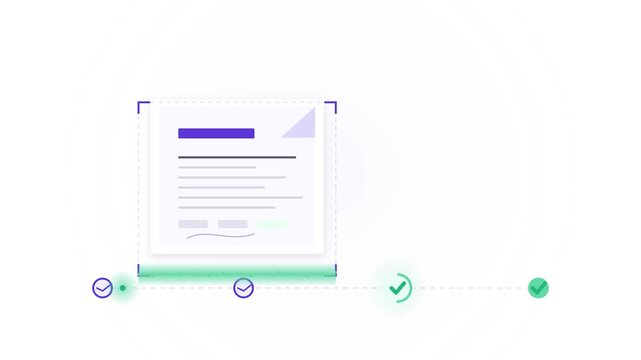Motion Graphic Animation of Digital Document Scanning and Approval Verification Process with Progress Checkmarks