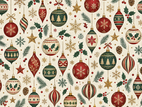Colorful Christmas ornaments with decorative patterns on a light background suitable for holiday use