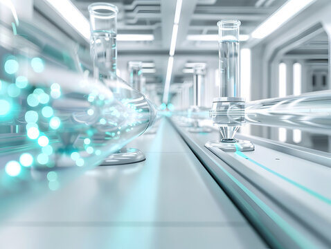 Advanced data center hallway with bright blue neon lights and symmetrical server framework, cyber security abstract, 3d render