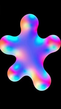 Colorful iridescent liquid blob morphing and flowing on black background with vibrant neon pink, purple, blue and cyan abstract gradient animation