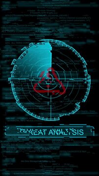 Cyber security threat analysis radar with digital code background, and warning alert, system data breach