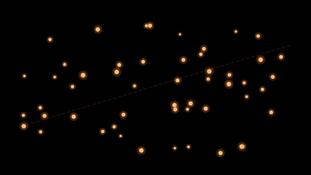 Scatter plot dots converging into trend line on black background