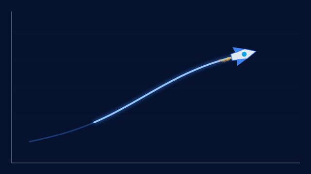 Rocket launching along rising chart line on startup background