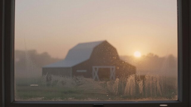 Farmhouse Window Barn Outline at Golden Hour