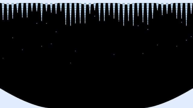 Pixel art icicles hanging from a snowy top border dripping water with sparkles and snow drifts in the corners on black
