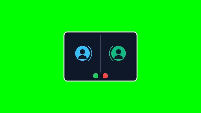 Animated Video Call Screen Interface with User Avatars on Green Screen Background