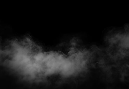 White smoke or fog rolling along the bottom against a deep black background