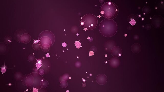 Vibrant abstract motion background featuring glowing magenta circles and sparkling pink diamonds in f