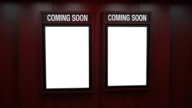 Two blank cinema movie posters announcing " Coming Soon "