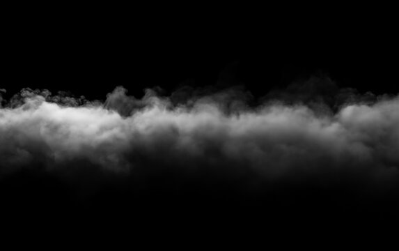 Dense white smoke or fog rolling across a dark background, horizontal vapor effect for digital composition