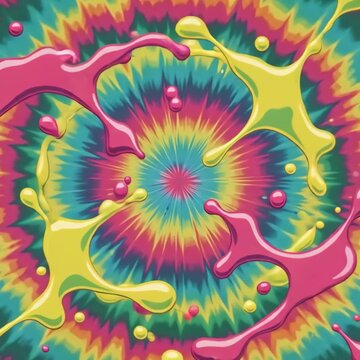 Tie dye pattern creating a kaleidoscopic sunburst effect with radiating lines symbolizing peace and freedom.