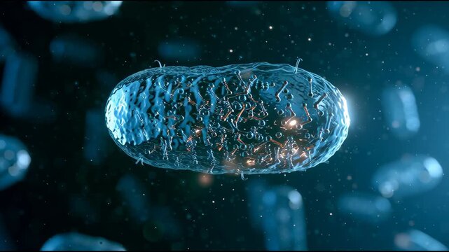 Bacteria moving through a fluid environment, showcasing their shape and interactions over time.