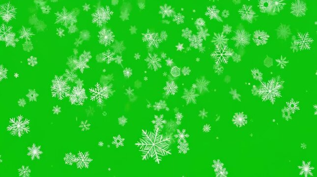 Falling snowflakes on green screen background