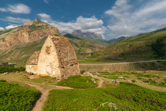 City of Dead in village Eltyubyu, medieval necropolis in North Caucasus mountains