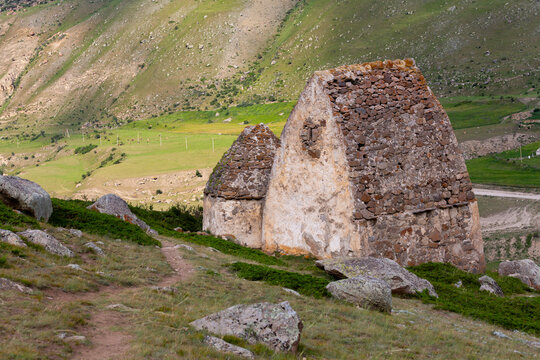 City of Dead in village Eltyubyu, medieval necropolis in North Caucasus mountains