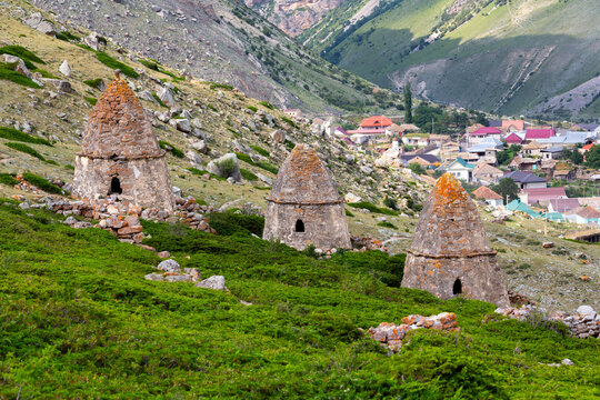 City of Dead in village Eltyubyu, medieval necropolis in North Caucasus mountains