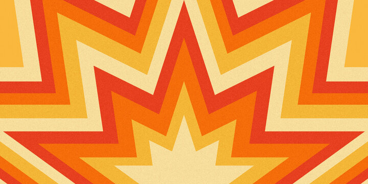 Bright grainy abstract starburst pattern vector background with yellow orange red optical art lines and noise texture