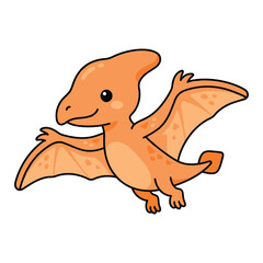 Cute cartoon orange pterodactyl flying with spread wings, smiling, kawaii vector illustration © Adam Vector Station