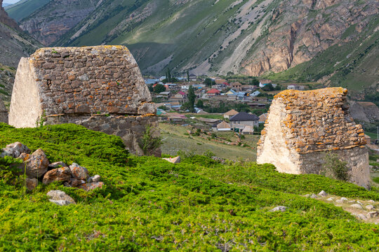 City of Dead in village Eltyubyu, medieval necropolis in North Caucasus mountains