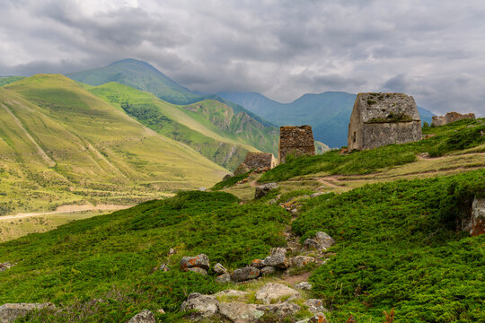 Crypt of City of Dead in village Eltyubyu, necropolis in North Caucasus mountain
