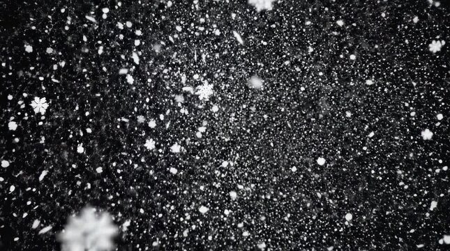 Snowflakes falling through dark background
