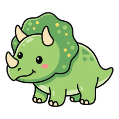 Cute cartoon green triceratops dinosaur with horns and spotted frill, smiling, kawaii vector illustration © Adam Vector Station