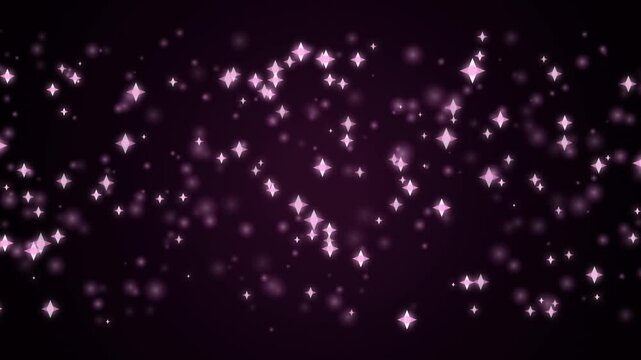 Elegant animated pink purple glowing star particles twinkling on a dark black background creating a m