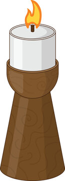 Wooden Candle Holder with Candle Vector Illustration. Clean Icon Design Element Isolated on White Background