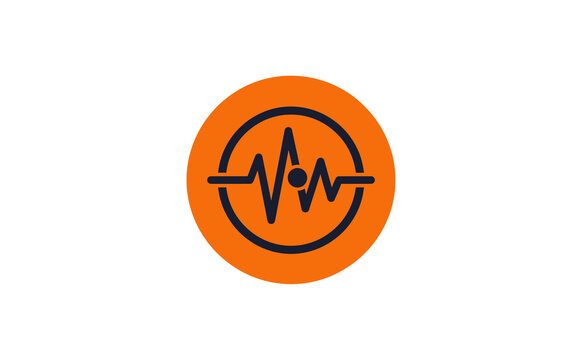 Bold heartbeat icon featuring a dark pulse line inside a vibrant orange circle