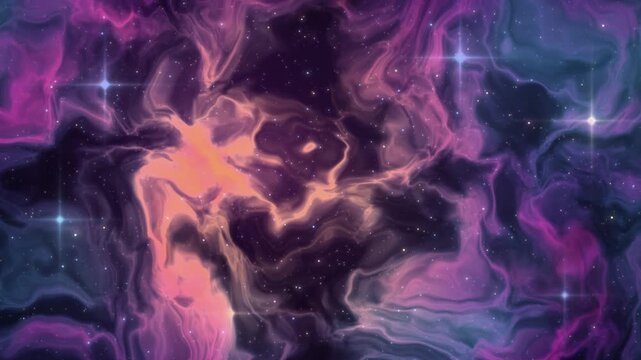 Colorful Nebula in Outer Space with Stars and Cosmic Dust, Vibrant Hues of Purple, Pink, and Orange