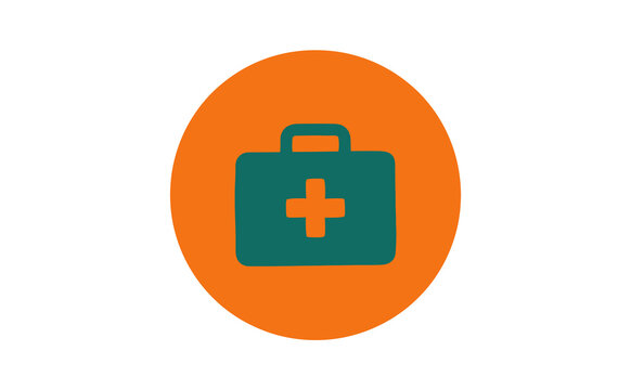 Bold medical first aid kit icon on vibrant orange circular background