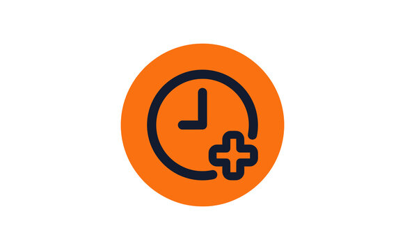 Bold orange clock icon with plus sign indicating extra time or duration
