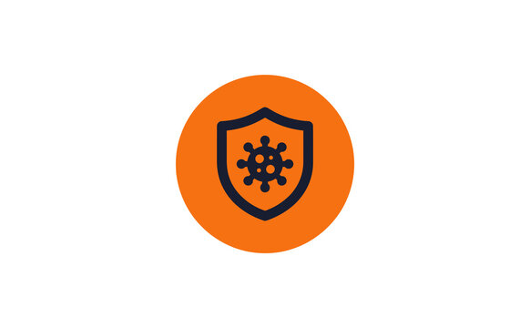 Orange shield icon featuring a virus pathogen symbol for health protection