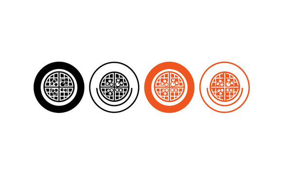 Modern waffle icons in black and orange circular flat design style