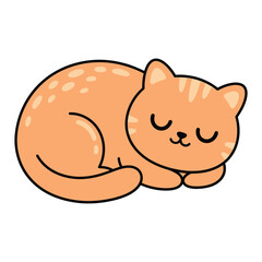 Fototapeta premium Cute cartoon orange tabby cat sleeping curled up with closed eyes, kawaii vector illustration
