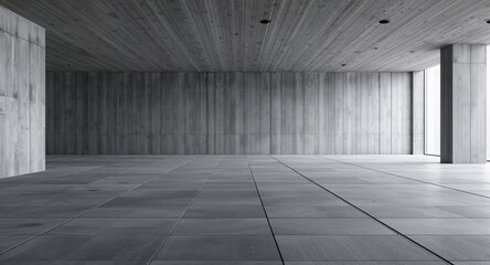 Architecture featuring an expansive empty concrete floor, ideally suited for car presentations, Composition leaves ample space for logos and branding elements