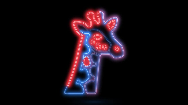 Neon glowing giraffe head silhouette with colorful light animation